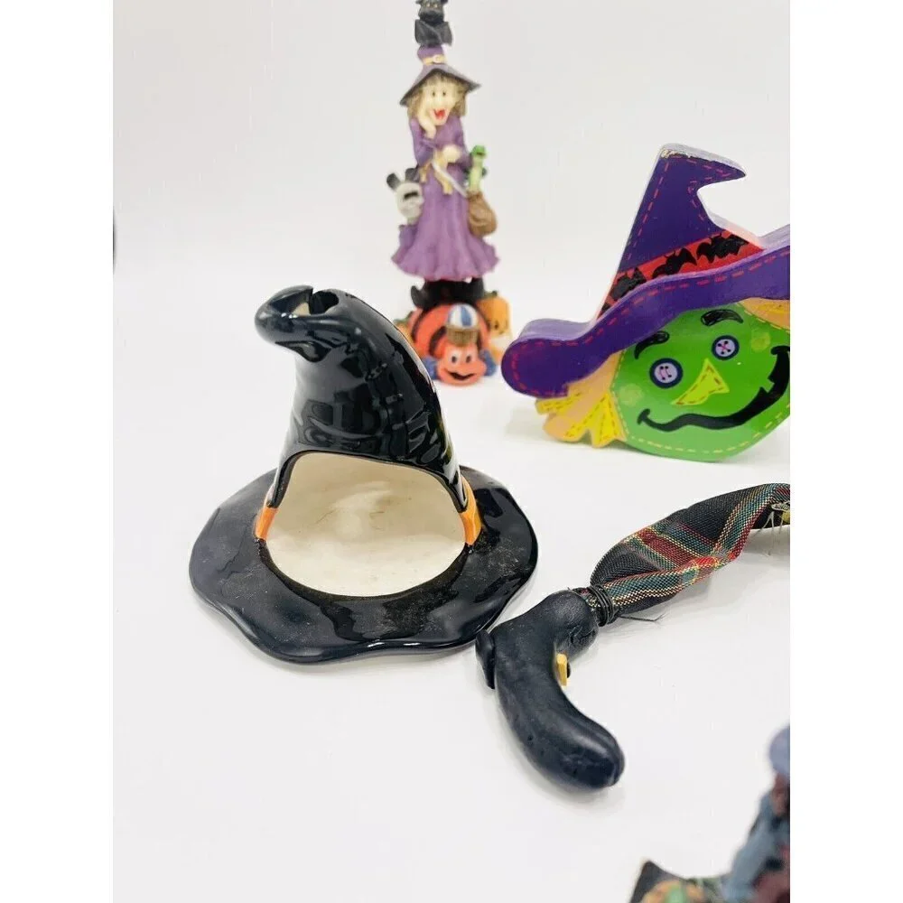Lot Of 7 Witches Figurines Tealight Holder Hat Halloween Decor